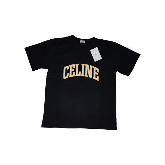 CELINE Loose Black T-shirt in Cotton Jersey Yellow & White Print