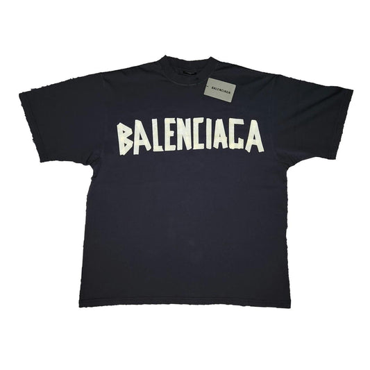 BALENCIAGA OVERSIZED TAPE TYPE T-SHIRT MEDIUM FIT IN BLACK FADED